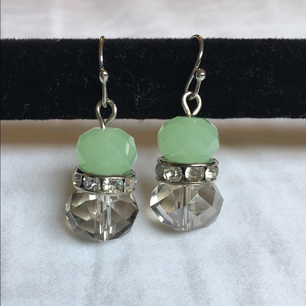 Handmade drop earrings smoky quartz and jade beads